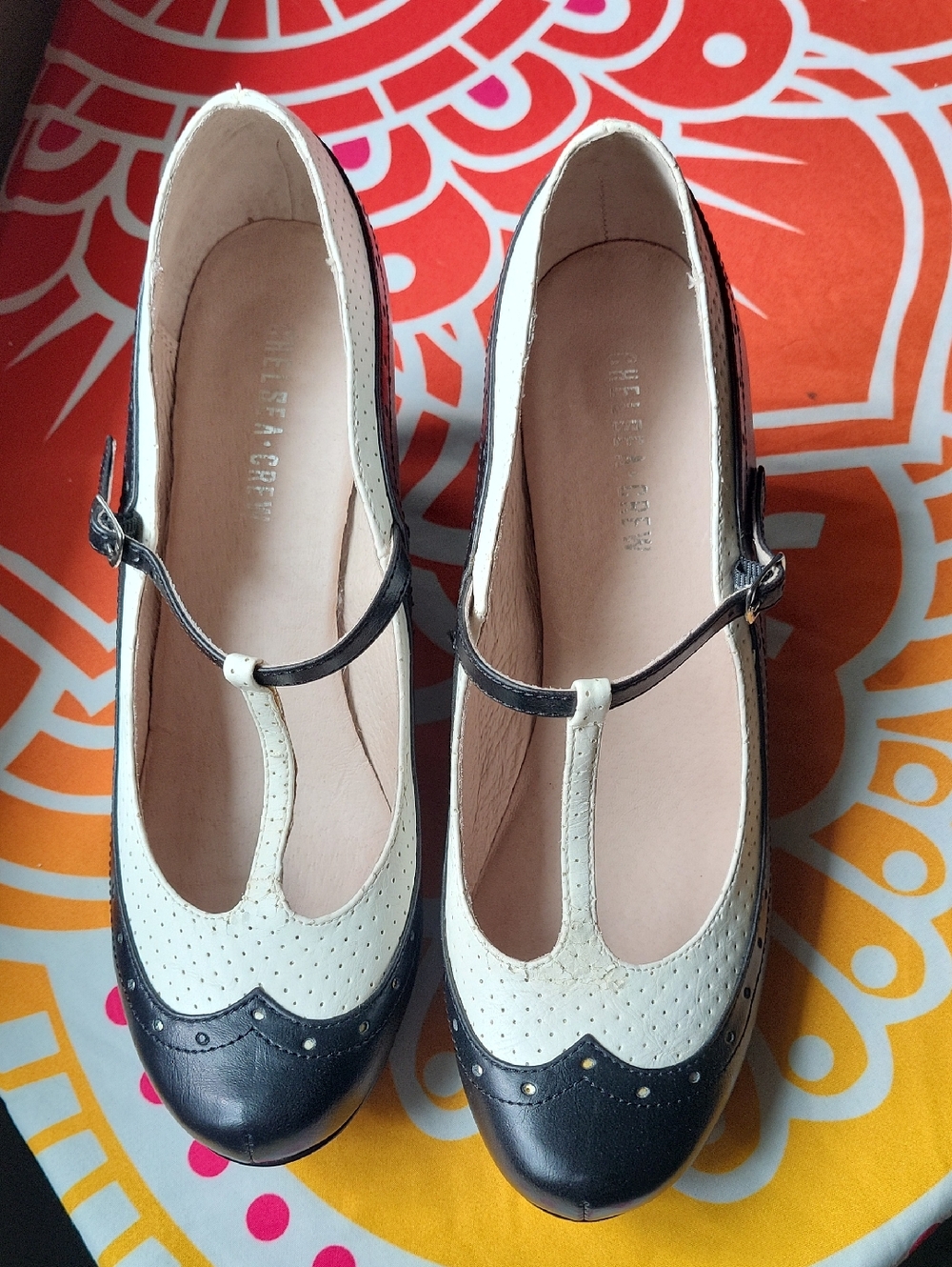 Marcy Wing Tip T Strap Mary Jane Heels - Picture 4 of 7